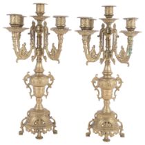 A pair of ornate cast-brass 5-light candelabra, H41cm