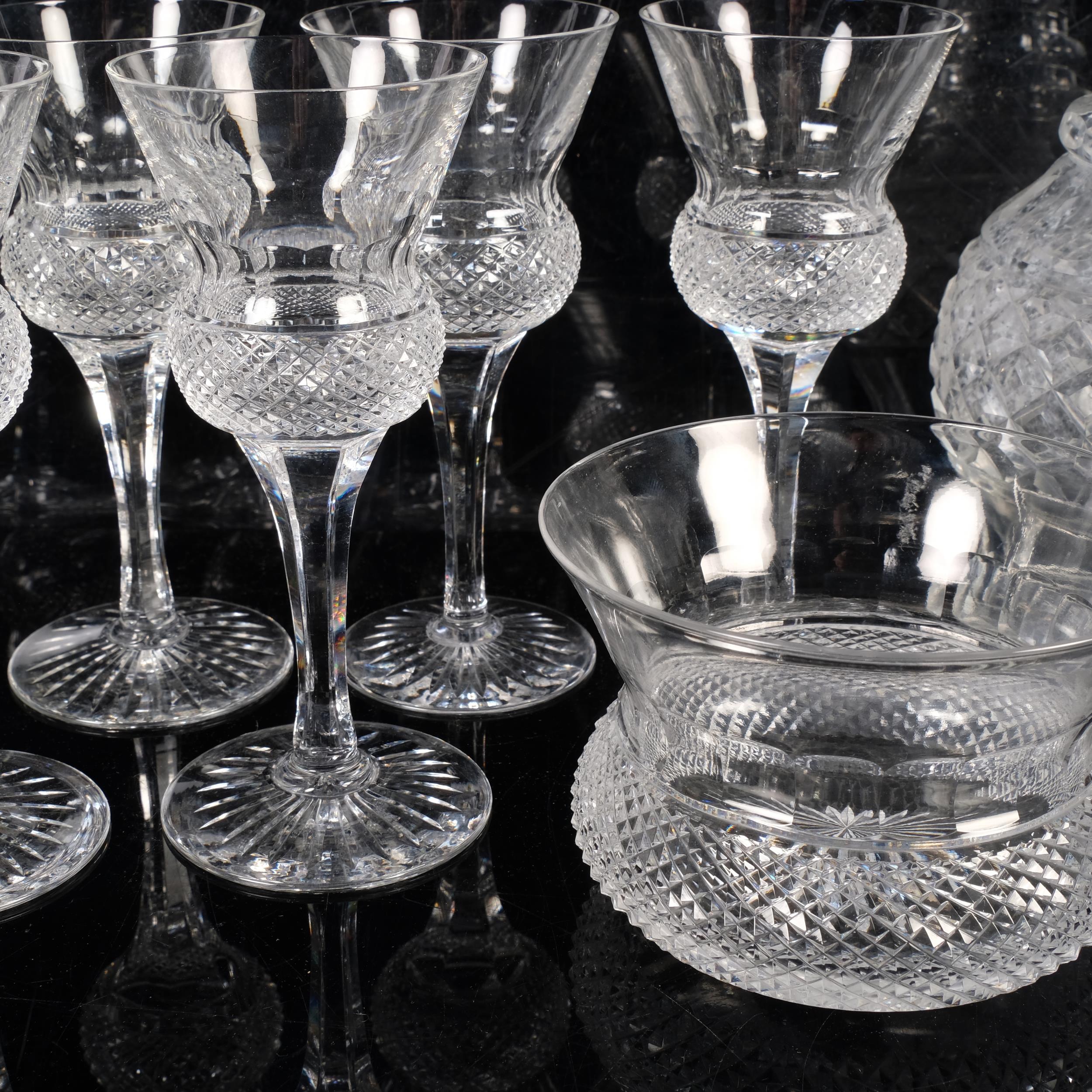 A set of 6 cut-crystal thistle-shape wine glasses, 15.5cm, a cut-glass decanter, a pair of - Image 2 of 2