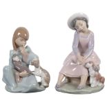 3 Lladro groups - 2 children with animals, and girl with a parasol, H19cm