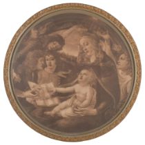 Antique ornate framed circular print, mother and child, 54cm