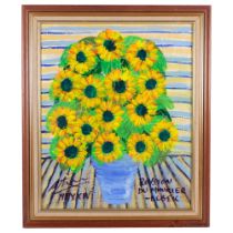 Royston Du Maurier Lebek, oil on canvas, yellow daisies, 65cm x 55cm overall, framed