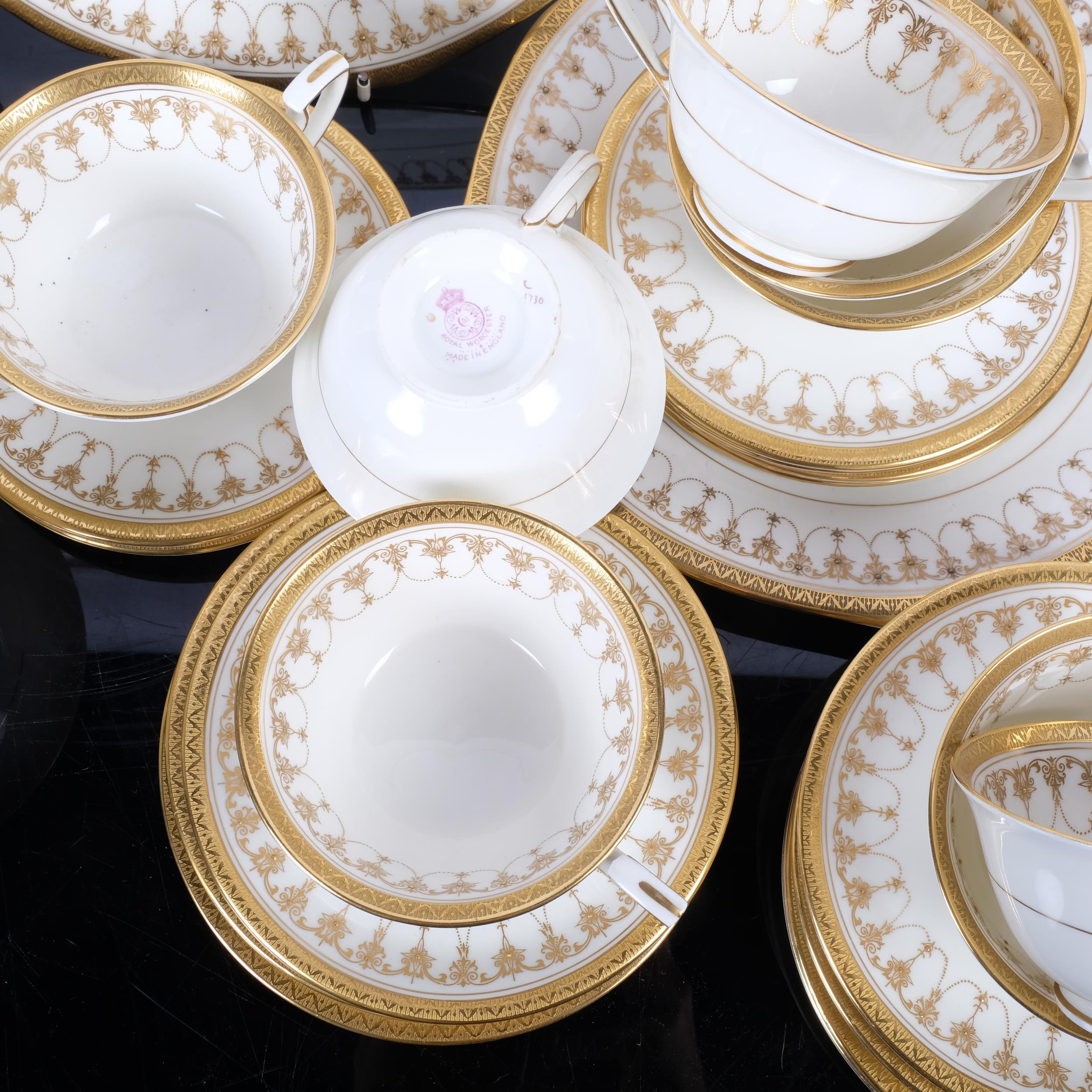 Royal Worcester tea service for 12 people, with gilded swag decoration, including 2 cake plates, jug - Image 2 of 2