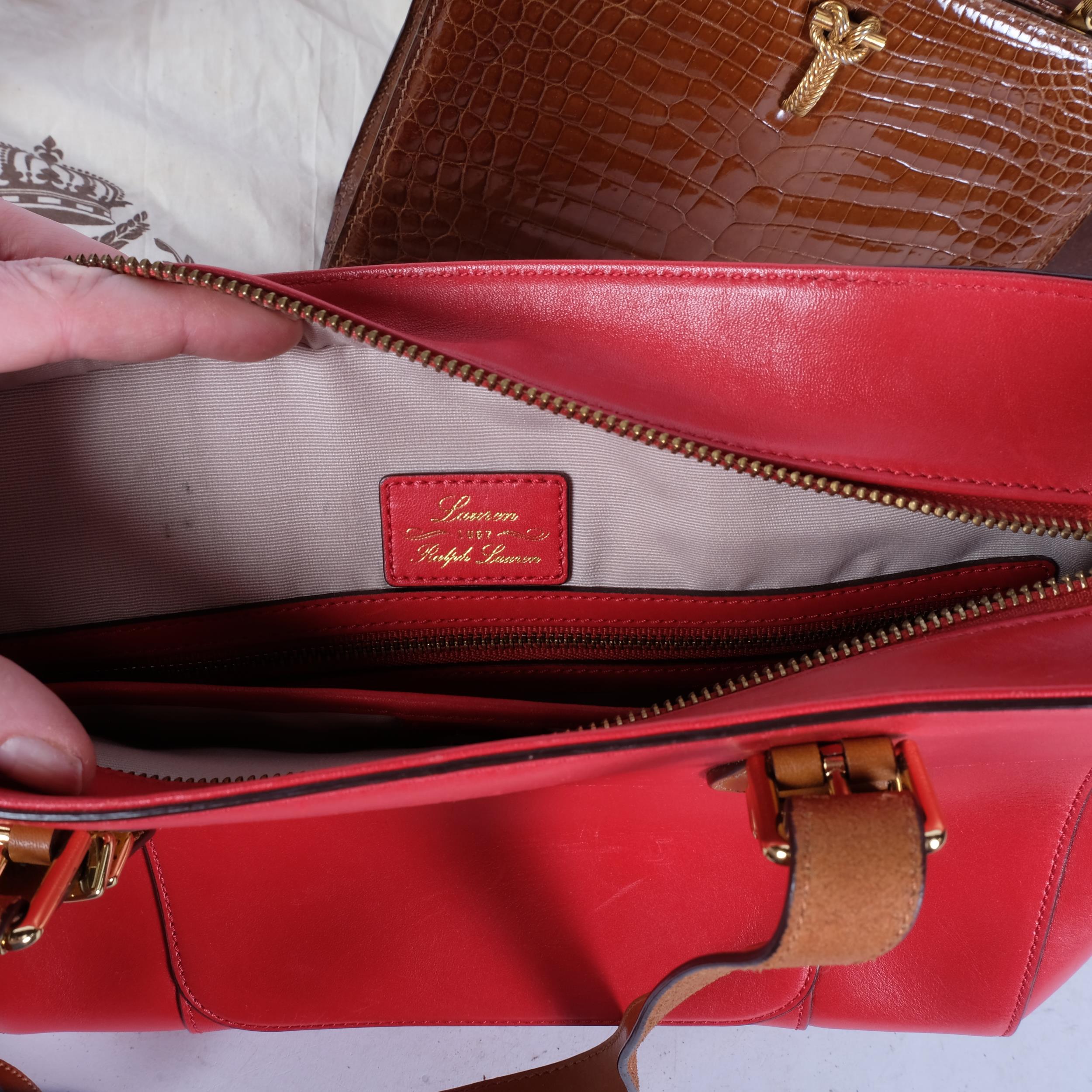 3 leather handbags, including 1 marked Ralph Lauren, and a leather briefcase - Image 2 of 2