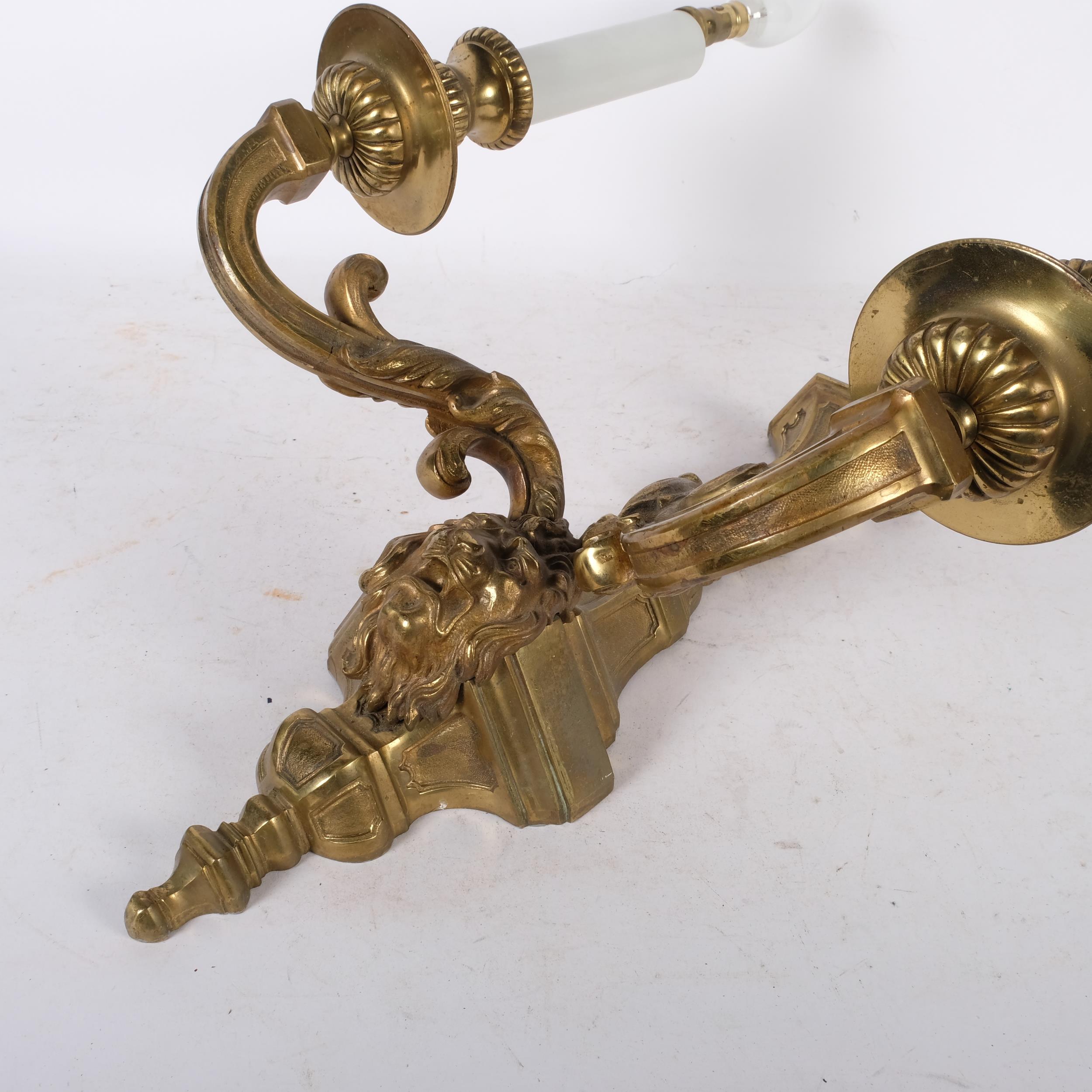Vintage cast-brass twin-sconce wall light, with lion mask decoration, H48cm - Image 2 of 2