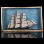 A 19th century wooden ship diorama, depicting a 3-masted sailing ship, 71cm x 41.5cm x 13cm