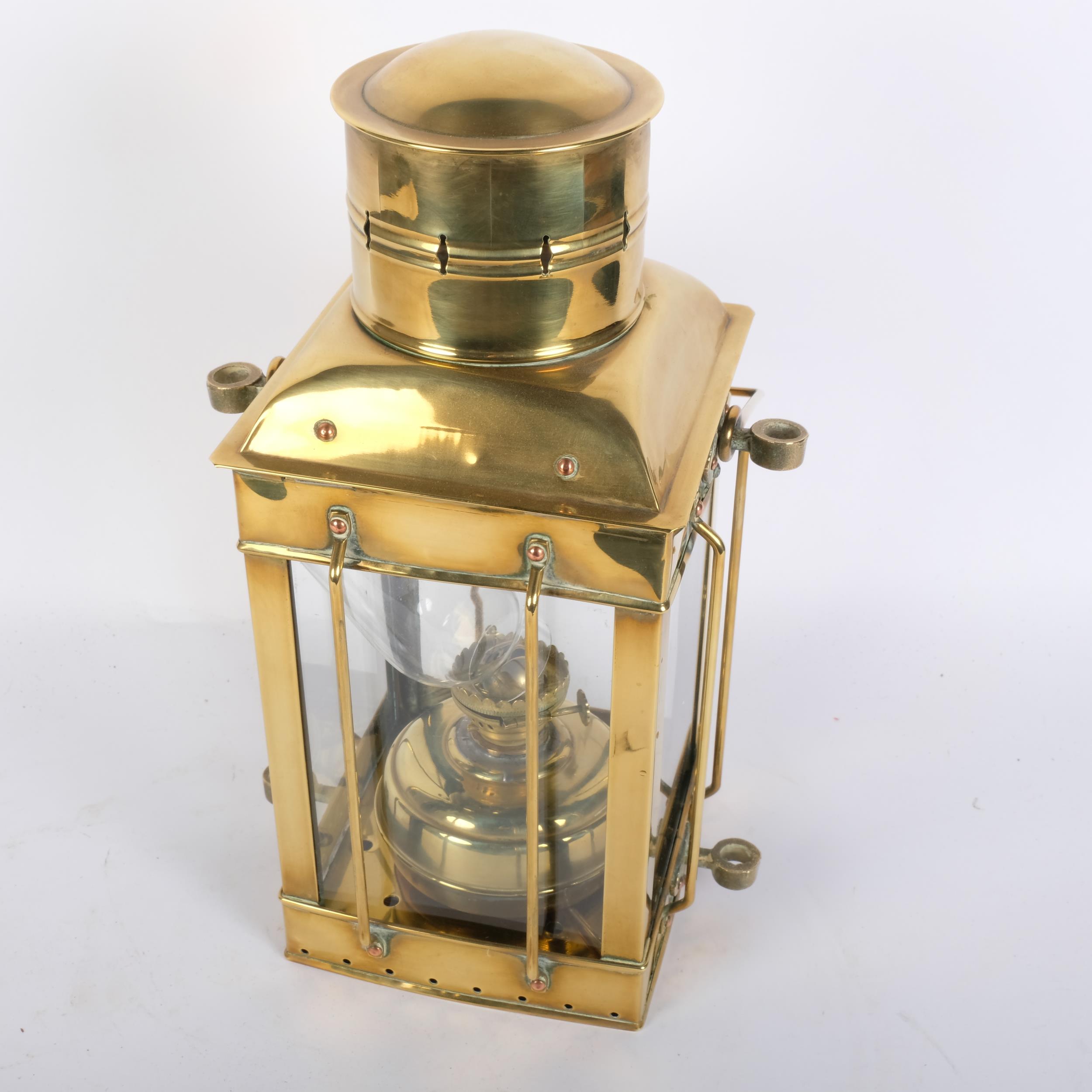 A 19th century brass cargo light, no. 3954, with embossed plaque, height not including handle 38cm - Image 2 of 2