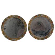 A pair of early 20th century circular Barbola bevel-edge wall mirrors, diameter 36cm