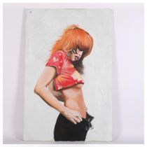 Clive Fredriksson, oil on canvas, "Rock Chick", 89cm x 59cm, overall, unframed