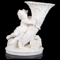 A Victorian Minton's cherub and nautilus bisque and glazed group, H27cm The nautilus has 3 large