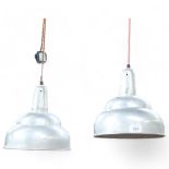 Pair of Vintage aluminium pendant light shades, 24.5cm across