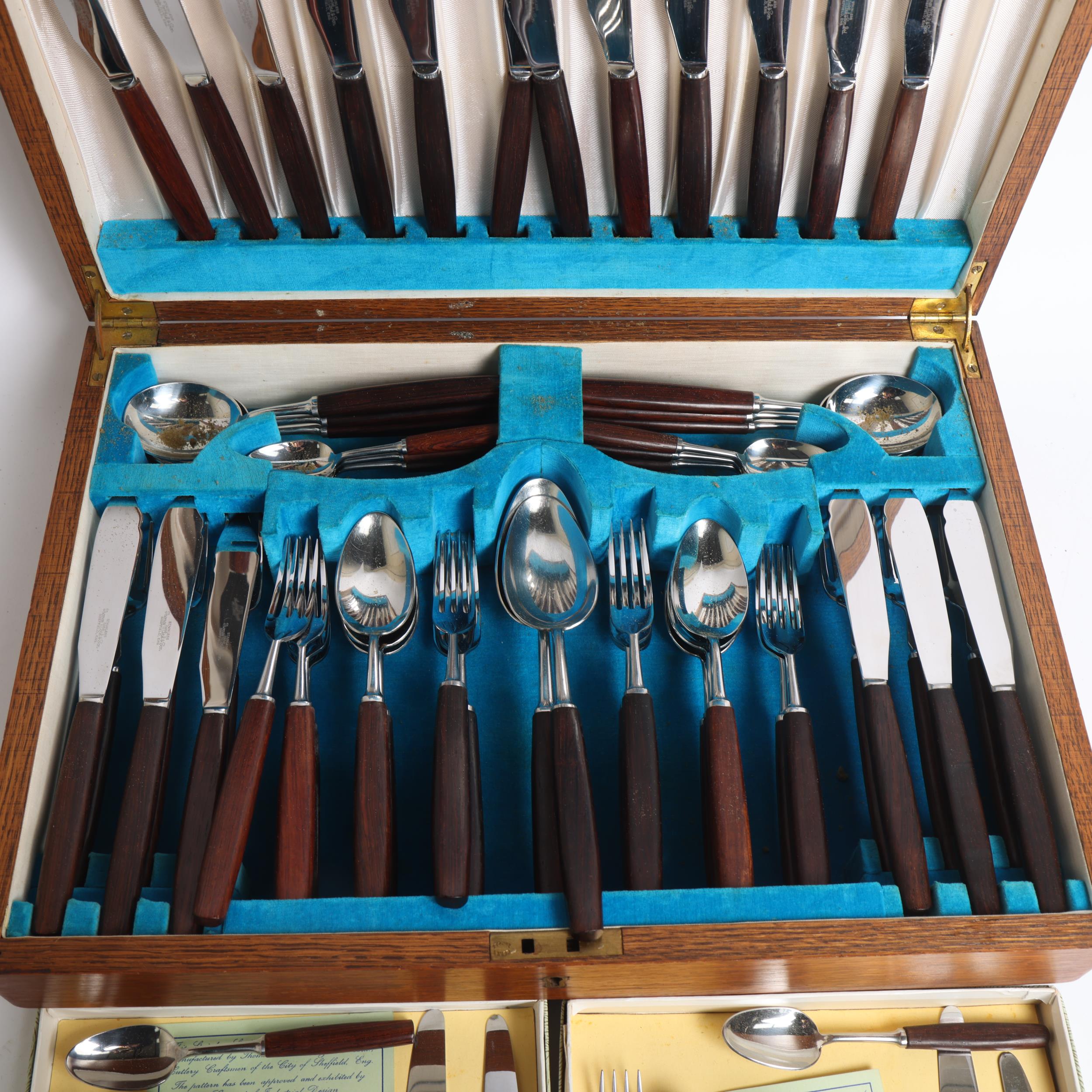 THOMAS W CORK & SON - a canteen of stainless steel cutlery with stained hardwood handles, cased - Image 2 of 2