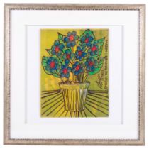 Royston Du Maurier Lebek, framed painting of flowers in a pot, 54cm x 54cm overall