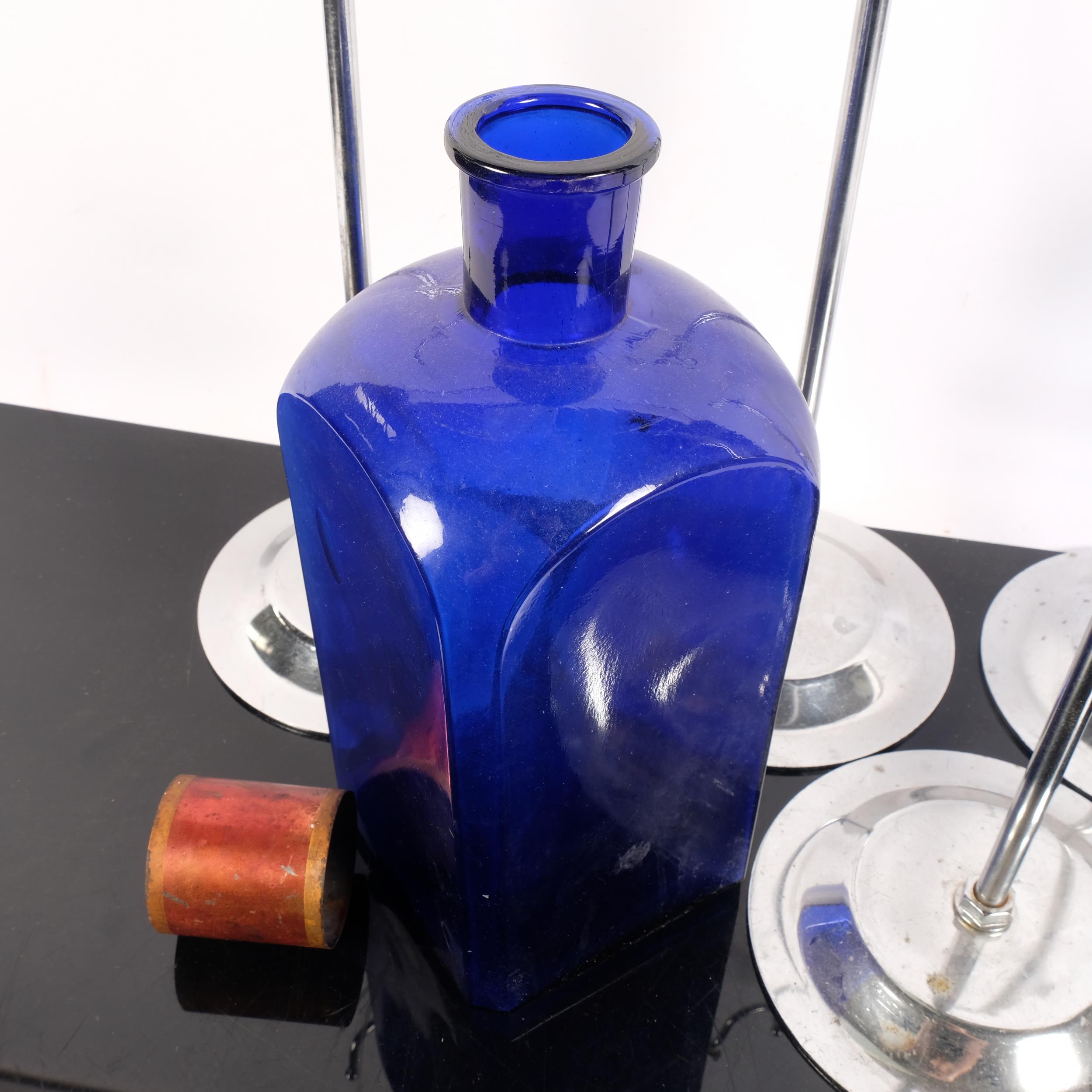 4 Vintage chrome stands, and a large blue glass apothecary bottle - Image 2 of 2