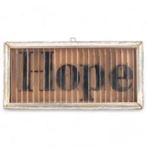 Faith, Hope, Charity, a 3-dimensional sign, framed, W34cm x 16.5cm