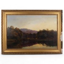 Alfred De Breanski, Oil on canvas, Continental landscape, fishing the river, signed, 65cm x 89cm