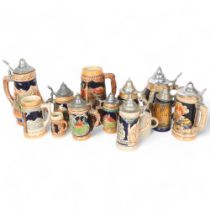 A collection of various German beersteins, largest height 25cm (13)