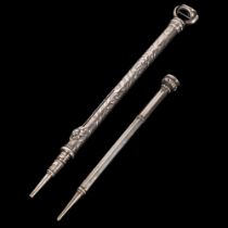 S Sampson & Company, an embossed silver propelling pencil, with swivel fob, and another