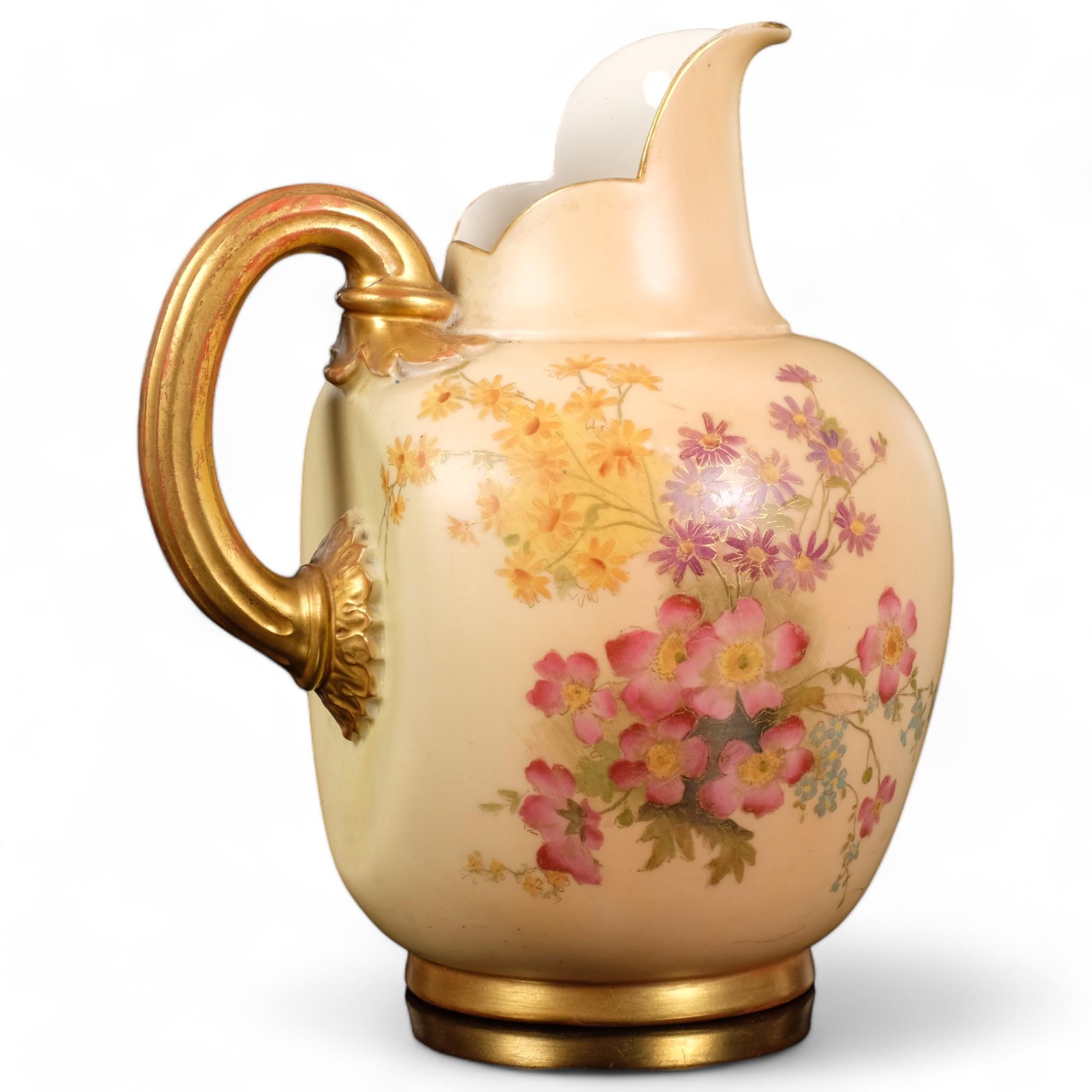 Royal Worcester Blush Ivory flatback jug, with hand painted and gilding decoration, no. 1094, H19.