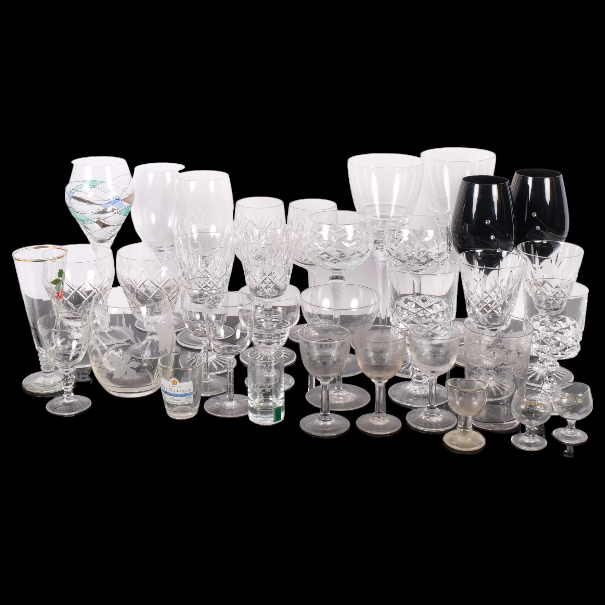 Various crystal drinking glasses, etc