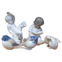 Royal Copenhagen, girl with doll, H12cm, 2 Danish B&G birds and cherub, and a USSR dove