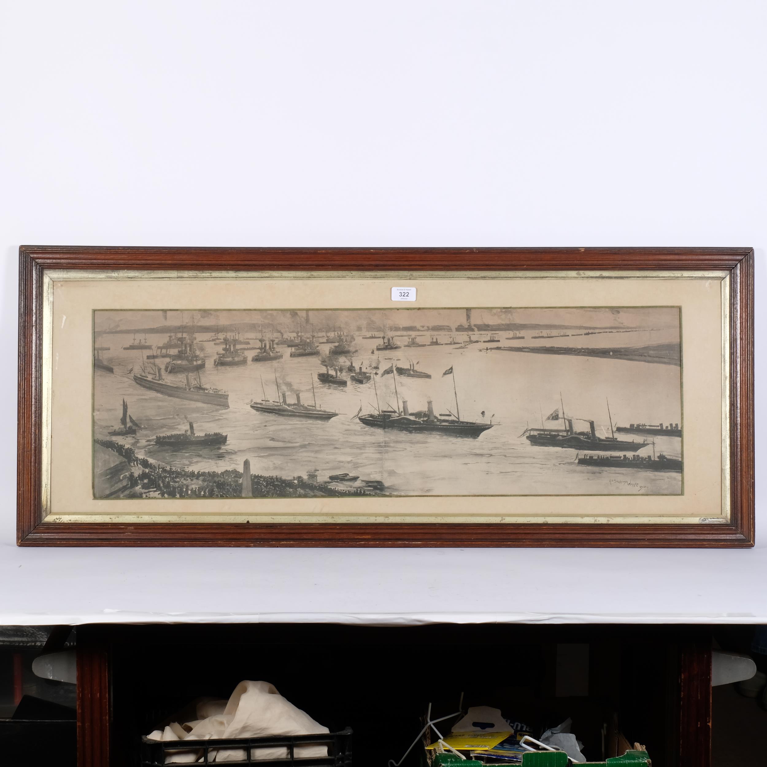 A C Steseppings Wright, a monochrome print, reviewing of the fleet, 41cm x 92cm, 47cm x 116cm - Image 2 of 2