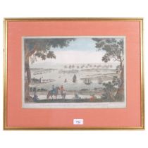 A pair of 19th century hand coloured prints, depicting Portsmouth Harbour, and the city of
