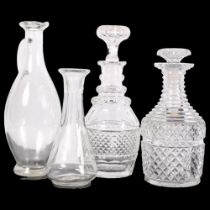 Antique cut-glass decanter and stopper, H20cm, another, a jug and a flask
