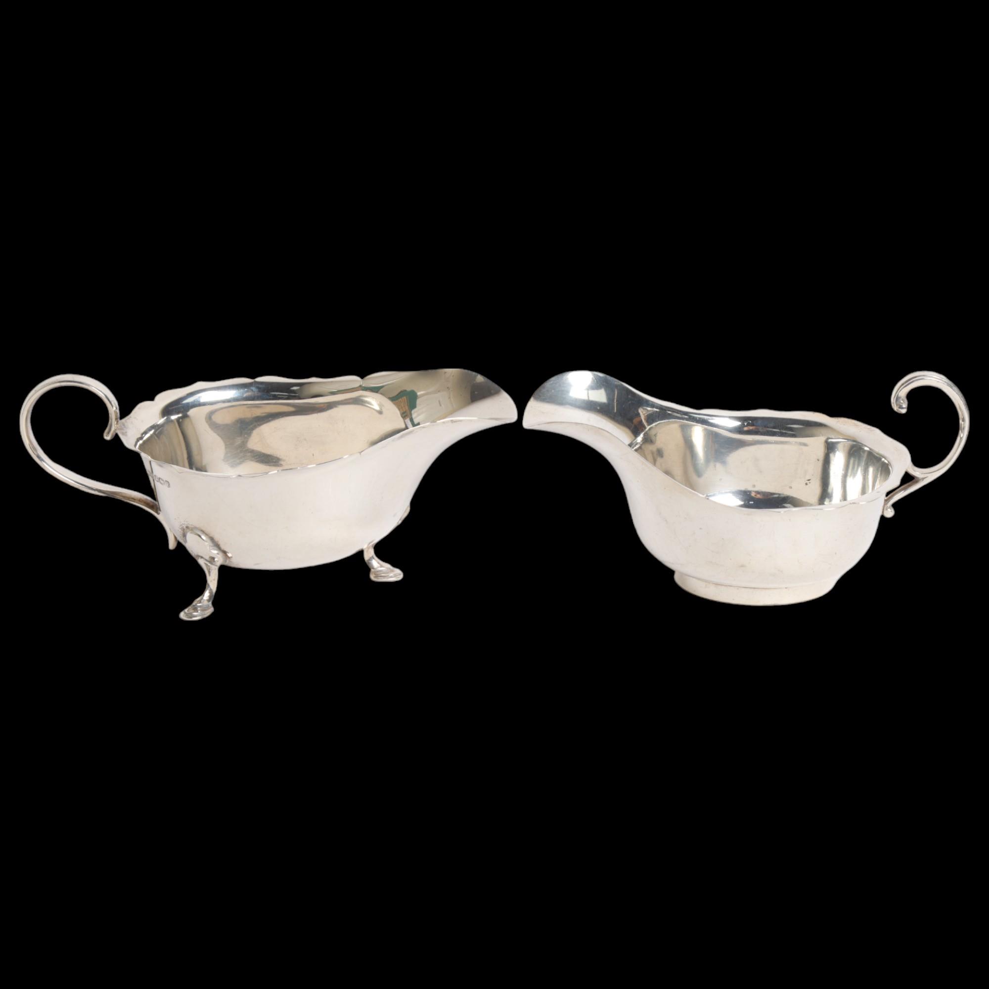 2 silver sauce boats, 7.6oz, 1 by Mappin & Webb for hallmarks for Sheffield 1957, the other