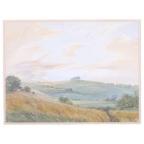C W Taylor, watercolour view, "Muntham Clump, Sunset", in limed oak frame, 46cm x 55cm
