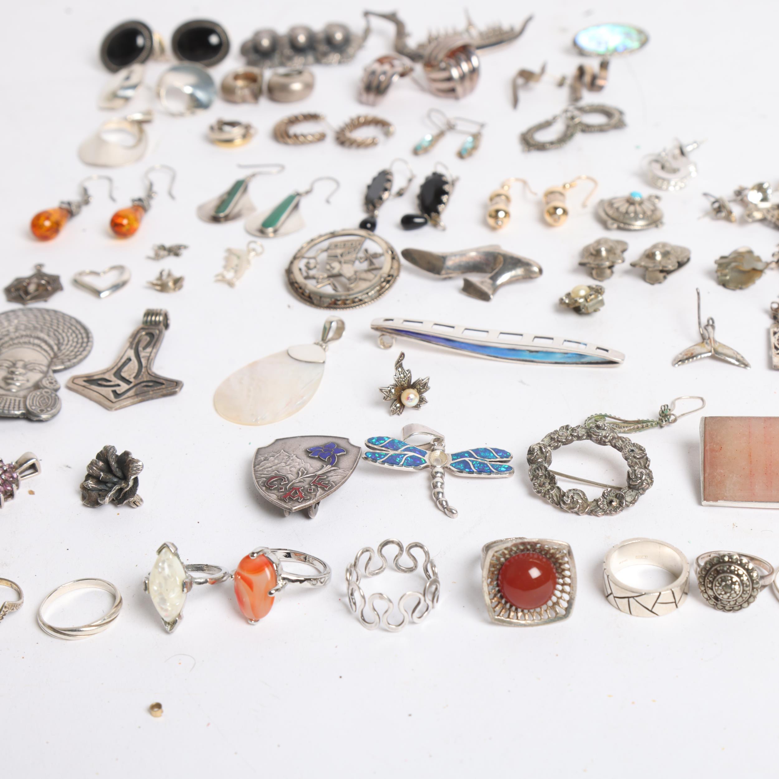 A collection of various silver and other costume jewellery, including stone set and other rings, - Image 2 of 2