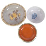 3 pieces of Danish crackle glaze ceramics, with enamel decoration, 2 X Royal Copenhagen and 1 x Bing