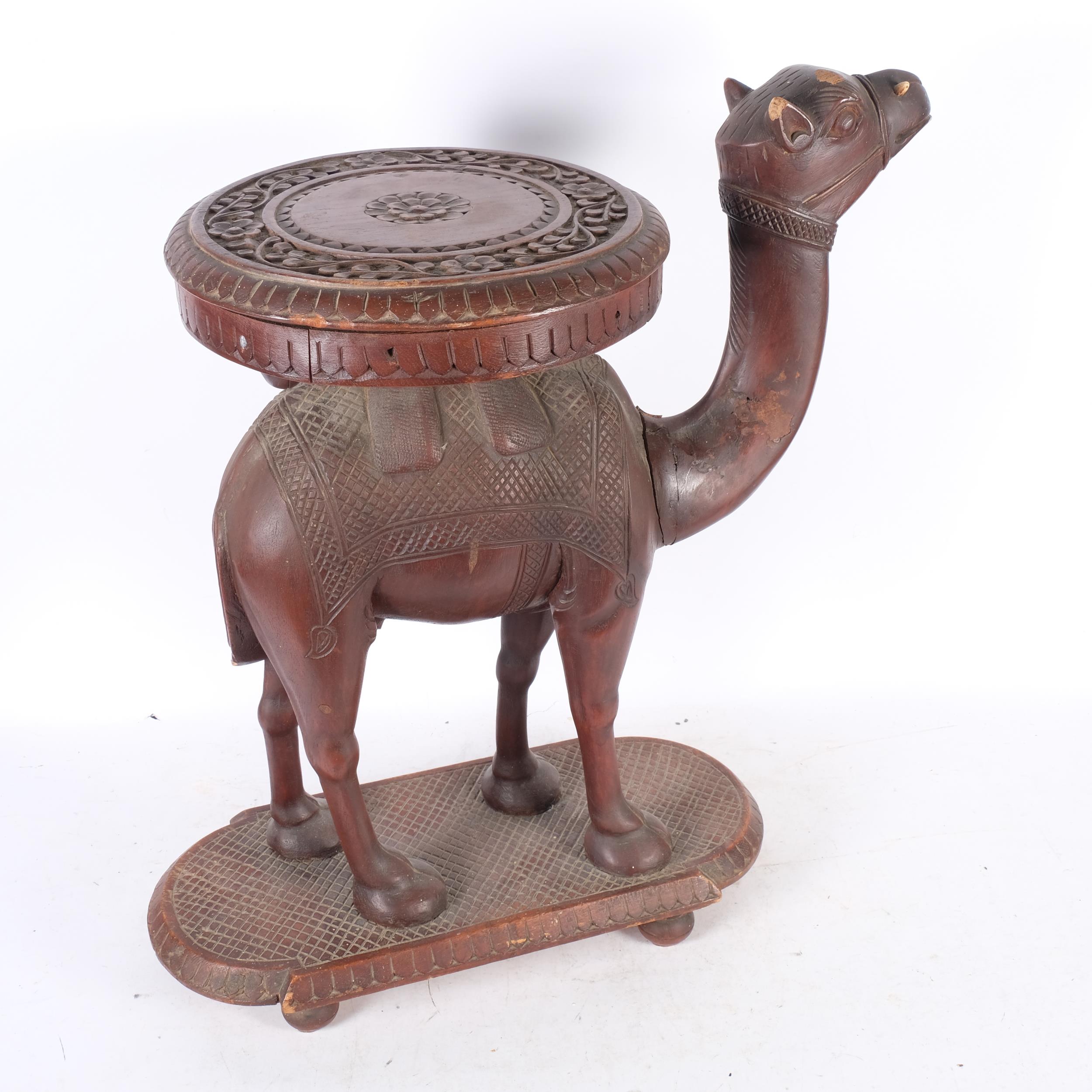 Unusual carved wood camel figure stand, resting on 4 feet, H59cm - Image 2 of 2
