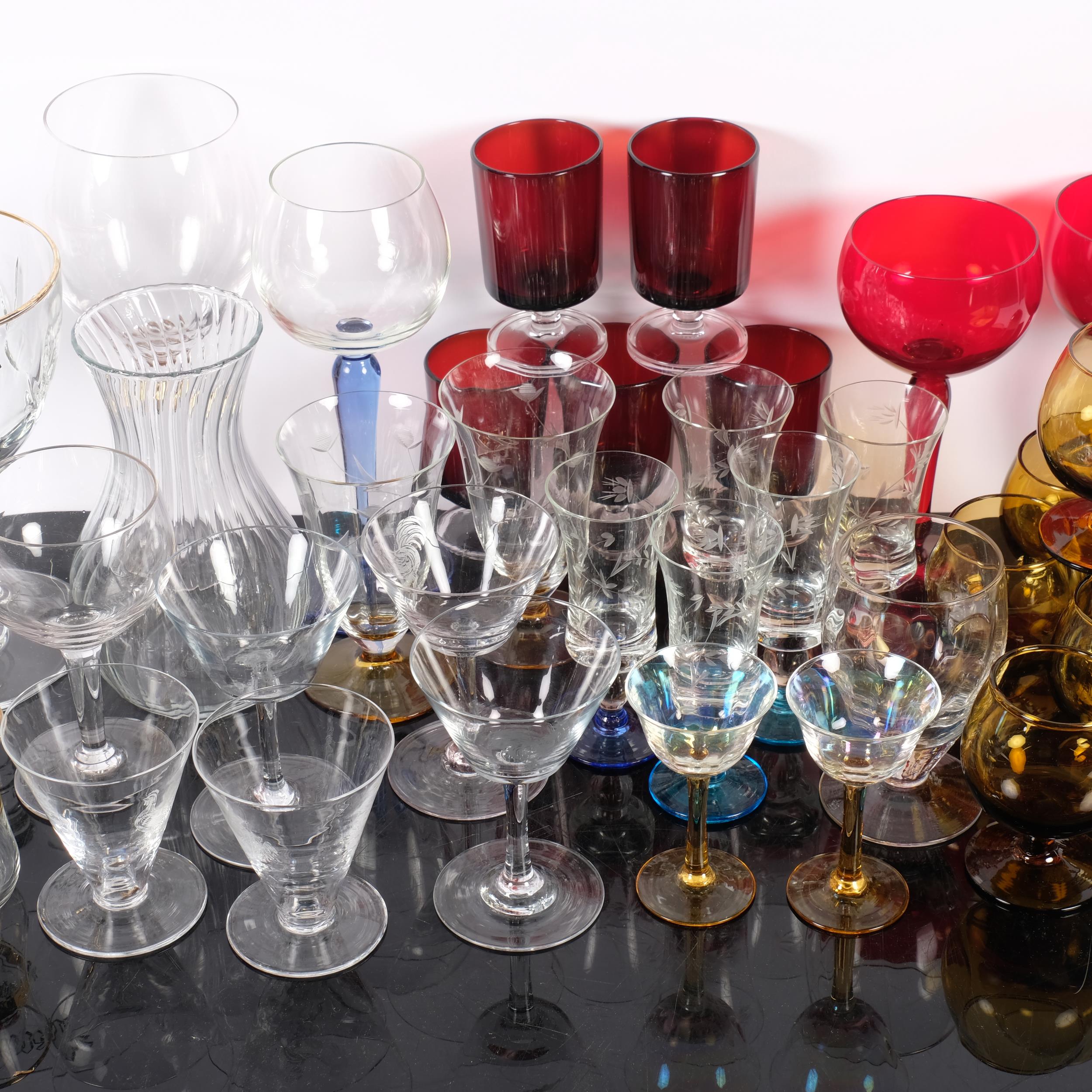 A quantity of Vintage glassware, including amber glass Brandy shot glasses/tumblers, various mid- - Image 2 of 2
