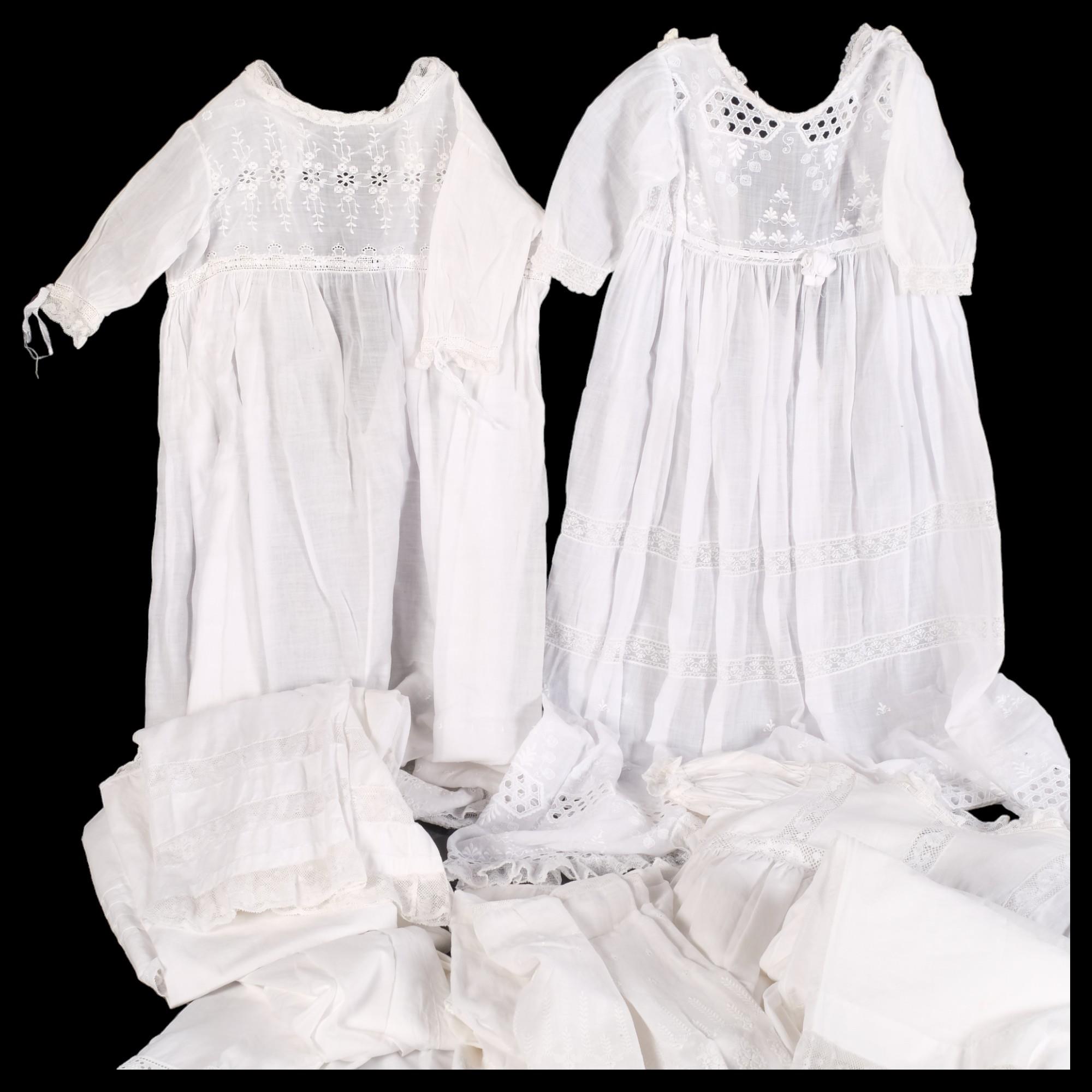 Victorian and Edwardian embroidered and lacework Christening gowns, and other children's dresses (8)