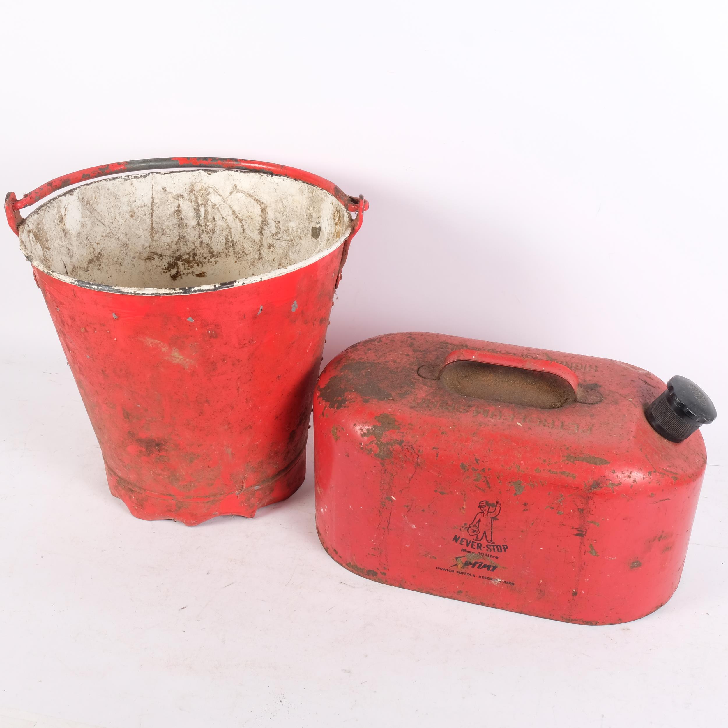 An old fire bucket, and a Never-Stop 10 litre petrol can - Image 2 of 2