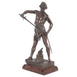 Art Union of London, 1908, spelter sculpture after Picault, depicting a Classical warrior, titled