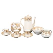 Hammersley china coffee service for 5 people, with 3 spare saucers, with gold foliate decoration