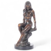 Ron Cameron, limited edition bronze sculpture, "Girl On A Rock", H24.5cm, 21/50