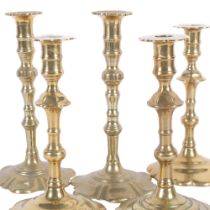 3 pairs of 19th century turned brass candlesticks, tallest 21.5cm