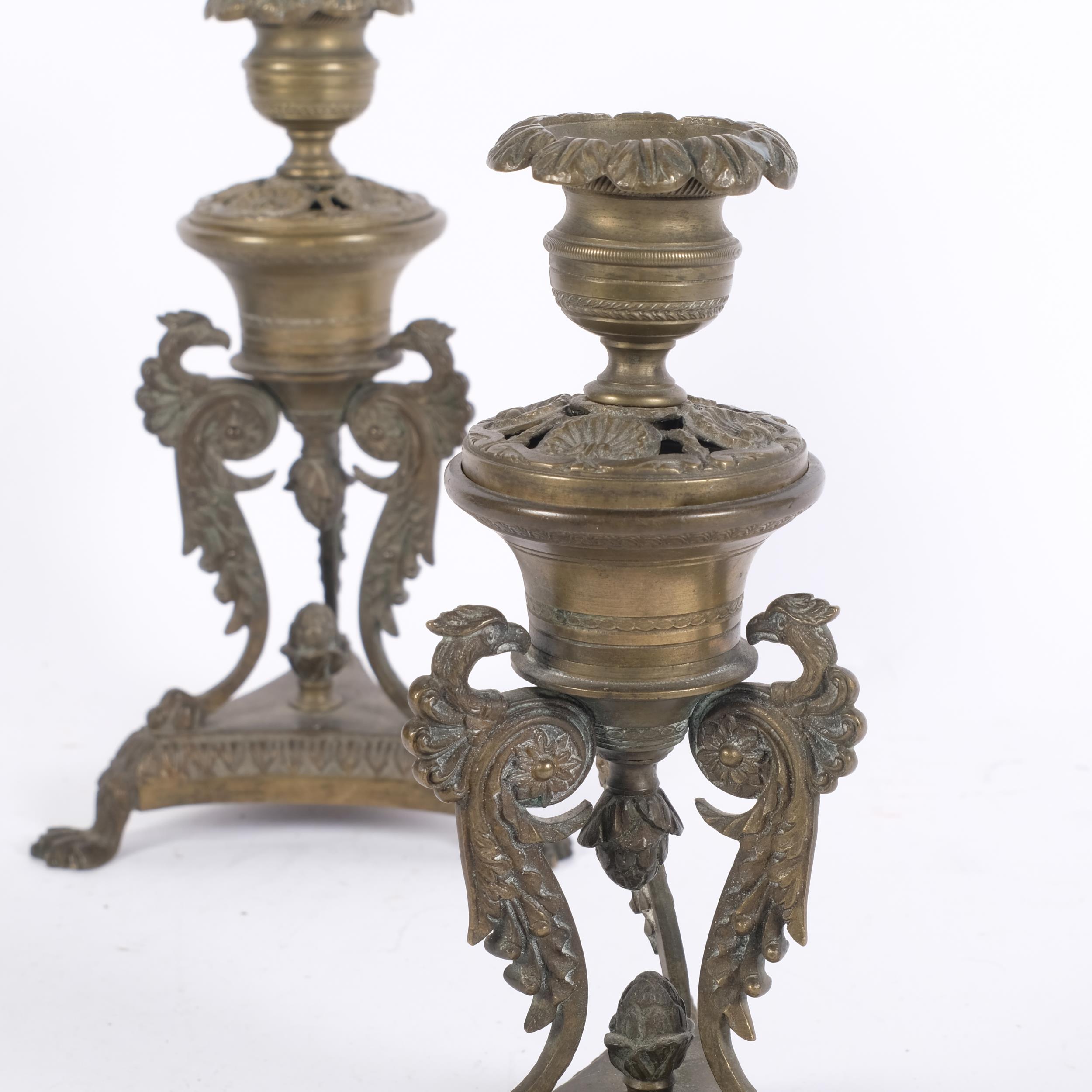 A pair of ornate Antique brass candlesticks of Classical design, H19.5cm - Image 2 of 2