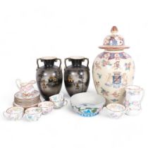 A pair of Staffordshire chinoiserie vases, Oriental armorial jar and cover, H47cm, and an Indian