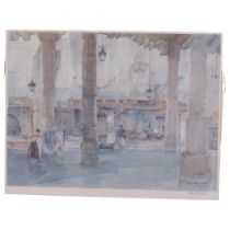 William Russell Flint, a coloured print, "Market Hall Cordes", with artist's studio blind stamp