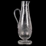 An Antique Stourbridge etched glass Claret jug, with floral decoration, on turned foot, H30.5cm