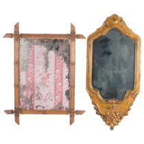 Antique wall mirror in painted giltwood frame with fan finial, 18cm, and a bamboo-framed mirror