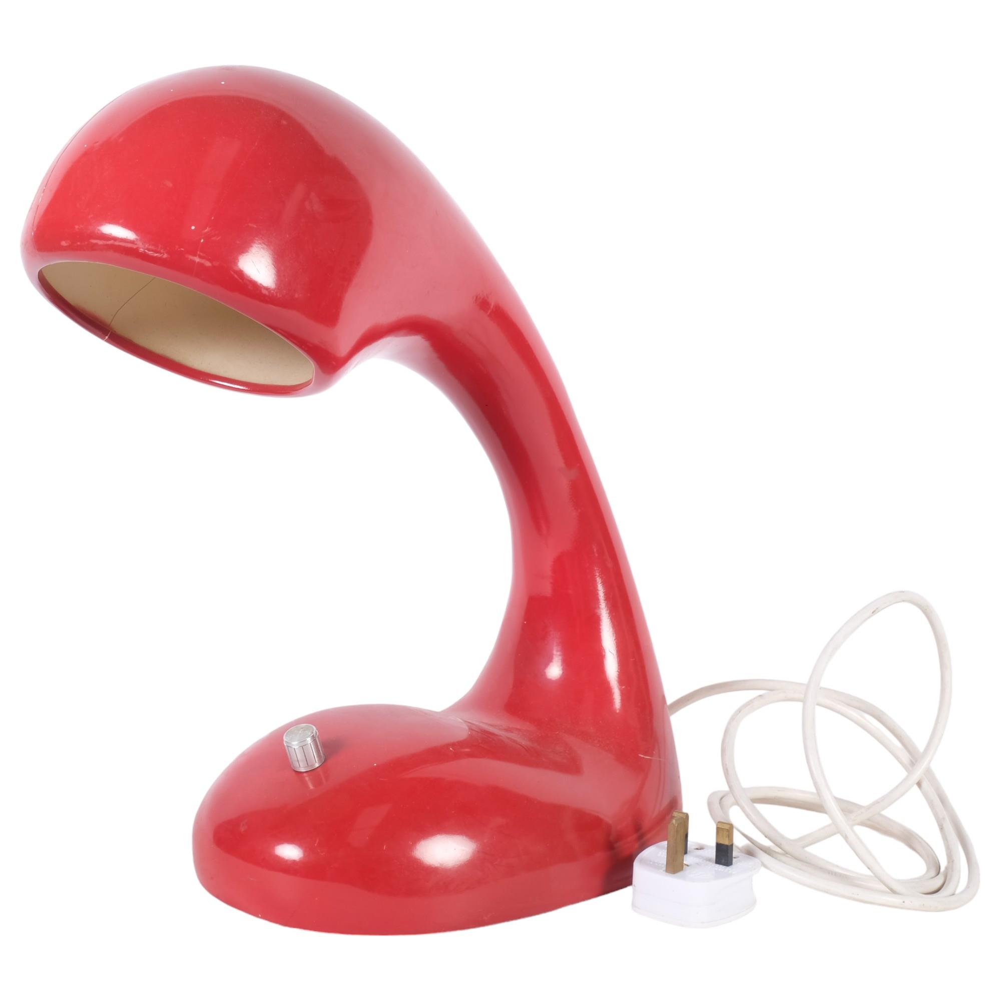 Unusual modern red plastic modern table lamp (cracked), H34cm