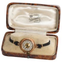 A ladies 9ct gold cased wristwatch, crown missing