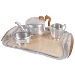 1950s aluminium Picquot Ware tea set on matching tray