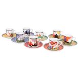 Clarice Cliff, a set of 8 limited edition coffee cans and saucers, from the Cafe Chic Collection All