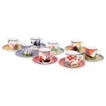 Clarice Cliff, a set of 8 limited edition coffee cans and saucers, from the Cafe Chic Collection All