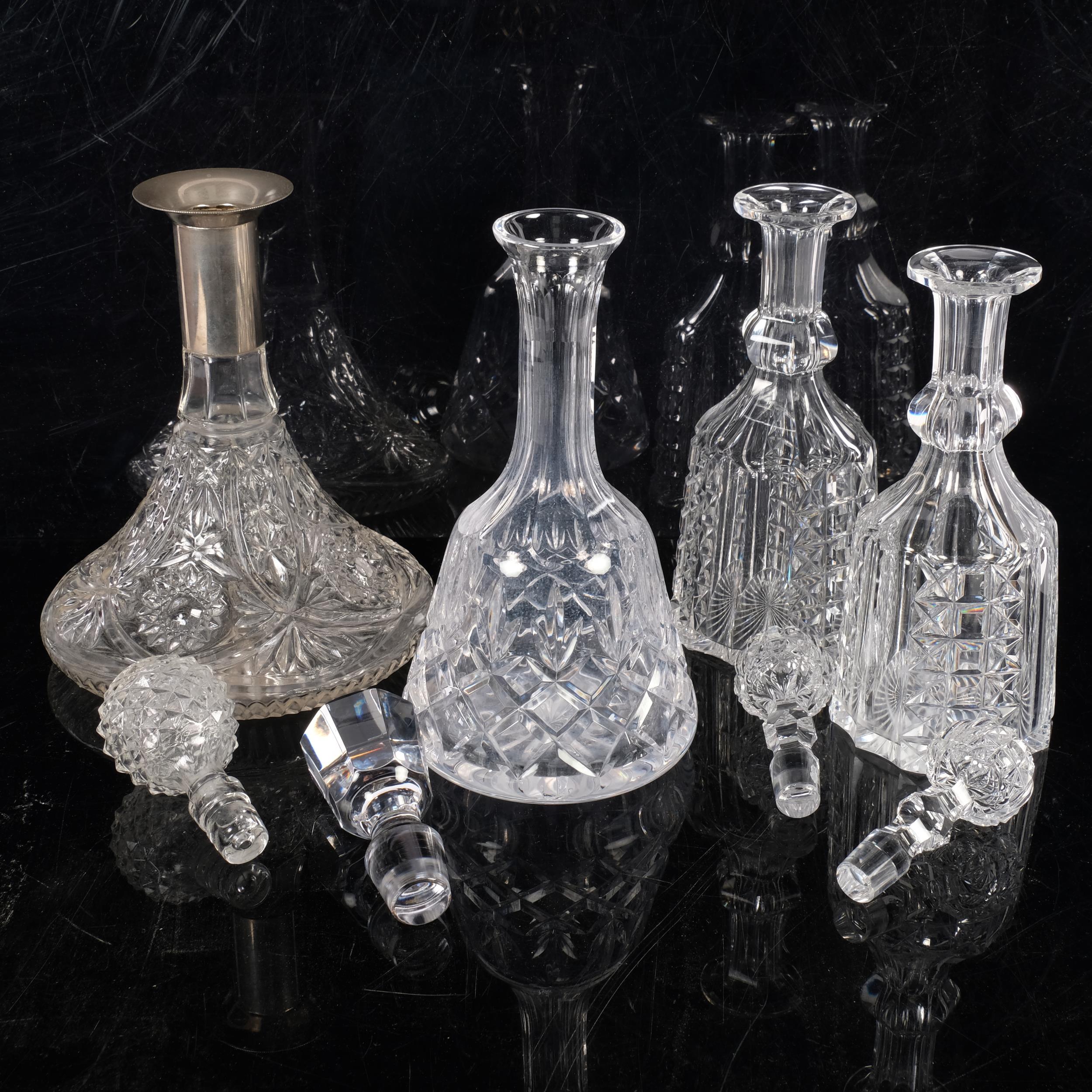 A pair of cut-crystal decanters and stoppers, and 2 others, including 1 with silver plated collar, - Image 2 of 2